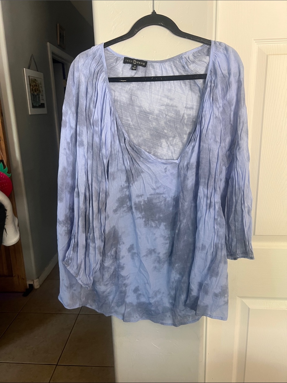 Fred David Lavender Tie-Dye Pleated Scoop Neck Blouse